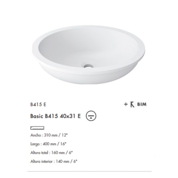 Lavabo Basic bajo cubierta B415E 40x31 Krion